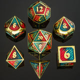 Solid Metal Behemoth Dice Set - Gold with Red and Blue