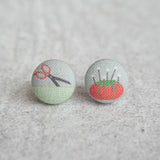 I LOVE Sewing Fabric Button Earrings
