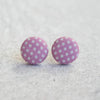 Purple with Polka Dot Fabric Button Earrings