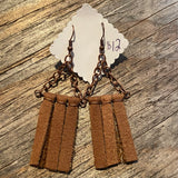 Brown Leather Tri-Strip Earrings