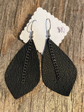 Leather Leaf Earrings with Dangle Chain